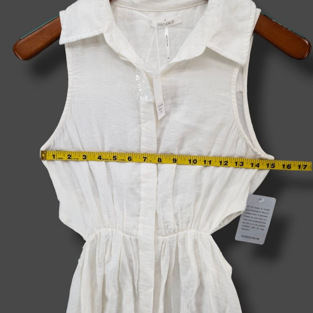 Stitchdrop Midi Dress Solid White Sleeveless Butt… - image 8